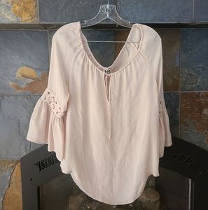 Haute Hippie Pale Pink Tribe Long Sleeve Top- Loose Fitting with Bell Sleeves M